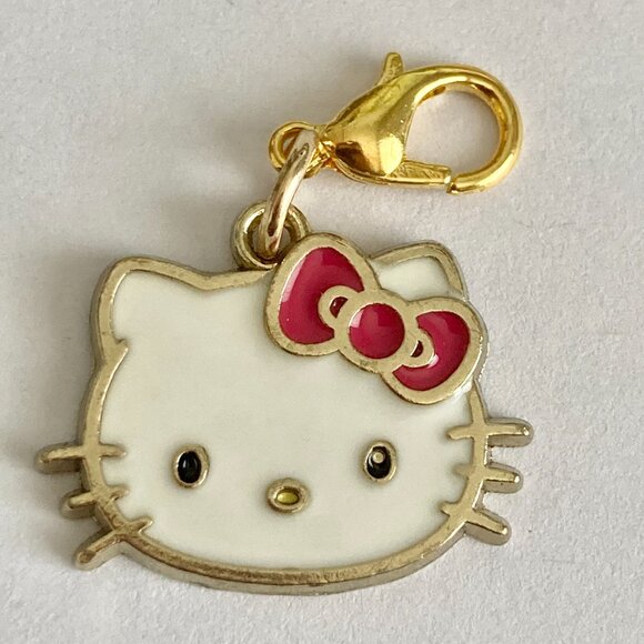 Hello Kitty Clip On Charm Sanrio Gold Tone Enamel Zipper Pull Purse Bag - Picture 3 of 10